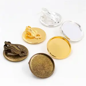 20mm 10pcs Copper Material Ear Clips Bright Silver Plated Bronze Plated ,Earrings Blank,Fit 20mm Glass Cabochons,earring setting