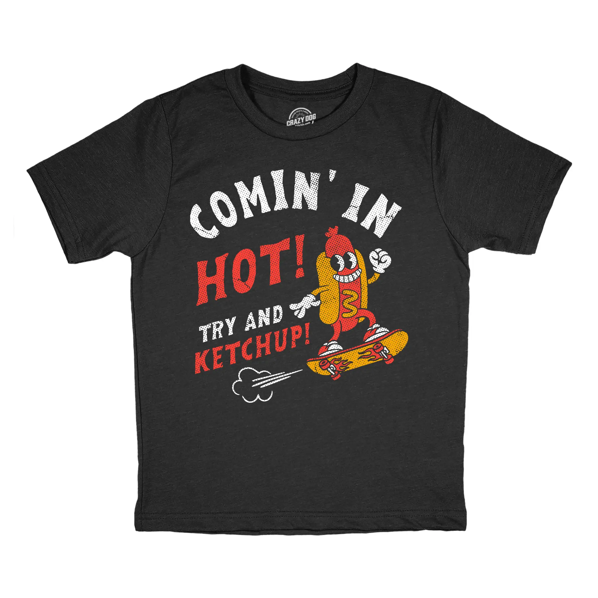 Youth Funny T Shirts Coming In Hot Try And Ketchup Cookout Tee For Kids Funny T Shirts Funny Food Short Sleeve Novelty Tees for Kids Black -