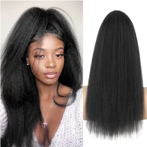 Long Yaki Straight Ponytail Extension for Black Women 20 Inch  Black Wrap Around  Synthetic Clip in Ponytail Thick Kinky Straight  Pony Tail for Daily Use (1B)