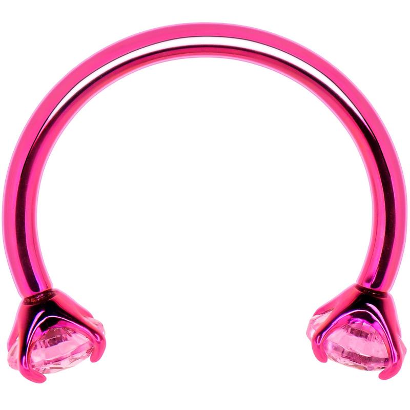Pink Double Gem Horseshoe Nose Ring - Solid Titanium Anodized