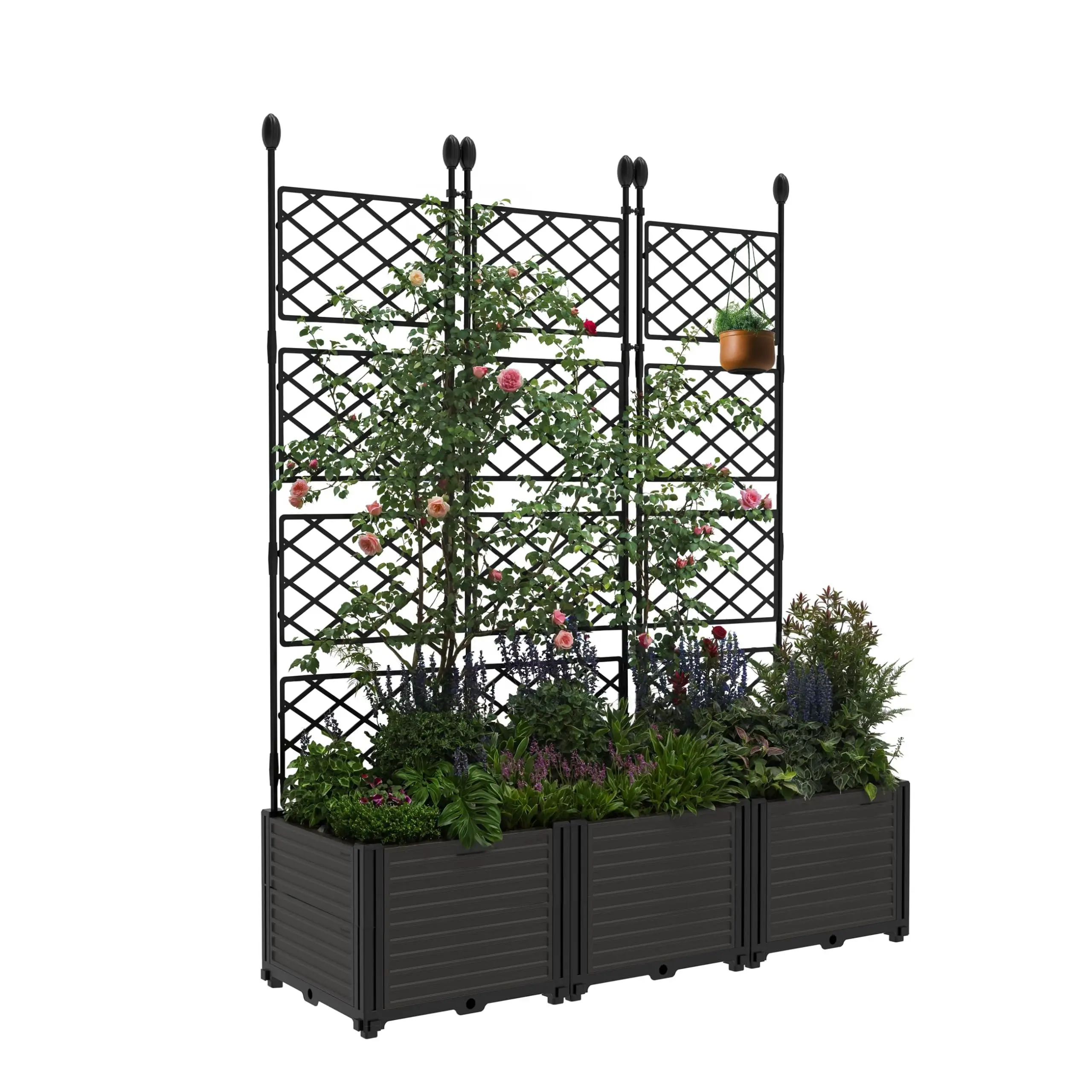 Metal Trellis Planter Box with Lattice Railing, Raised Garden Bed for Climbing Plants, Raised Tower Vegetable Planter for Outdoor Use & DIY Enthusiasts, Railing Planters For Outdoor Plants, Raised Tower Planter