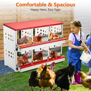 Wall Mounted 6-Hole Metal Chicken Nesting Boxes, Poultry Laying Box with Egg Compartment Suitable for Chickens, Hens & Ducks