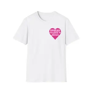 Spread the Love of Jesus T-Shirt | Pink Heart Christian Tee for Women | Soft, LightWeight Cotton T Shirt | 100% Ringspun Cotton