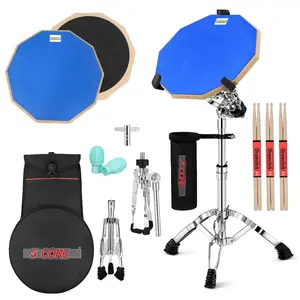 5Core Drum Practice Pad Set 12" Snare Drumming Stand Double Sided Silent Drummer Kit