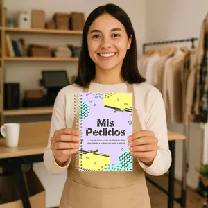 1 Craft Order Tracking Notebook, 8.3 x 5.5 inches — Portable A5-size notebook with cover, for detailed recording of each customer order and transaction (Spanish version)