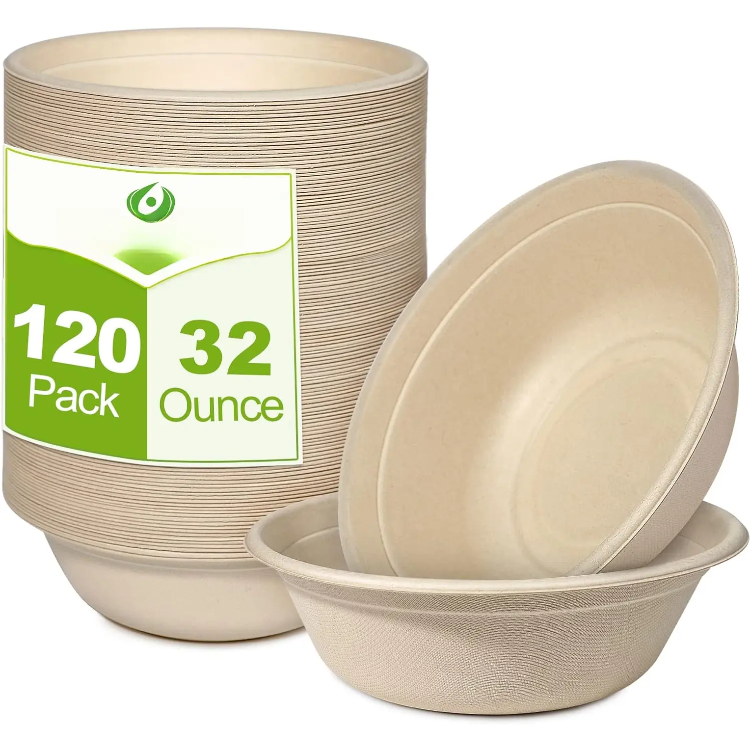32oz Large Paper Bowls - 120 Pack Heavy Duty, Biodegradable & Microwavable -  Bagasse Bowls for Hot Soup, Milk, Cereals, Snacks & Salads
