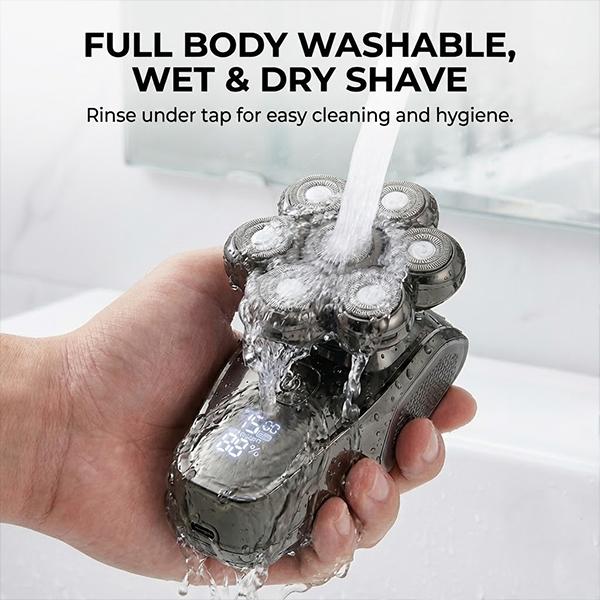 FLITOK Electric Head & Face Shaver for Bald Men 6-in-1 Waterproof IPX7 7D Magnetic Razor Type-C Fast Charge LCD Screen Nose Trimmer & Face Brush Kit Travel Ready