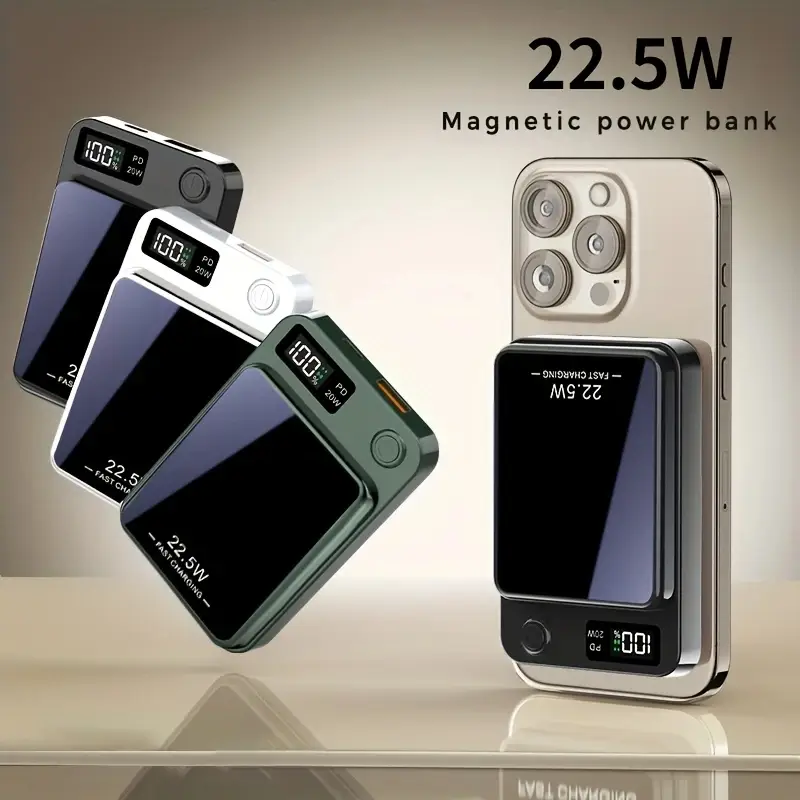 5000mAh Magnetic Wireless Mobile Power Bank, Portable 22.5W/PD20W Fast Charging Mobile Power Bank for iPhone 15 Pro Max/14 Pro/13/12/Android Phone