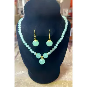 Genuine Light Green Jade Necklace and Earring Set