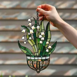 Elegant Lily of the Valley Stained Glass Suncatcher – Spring Garden Window Hanging Decor