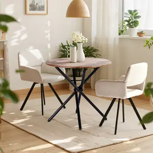 Homy Casa 3-Piece Modern Industrial Dining Set - 1 Brown Round Wood Table with Black Metal Leg &  Swivel Dining Chairs