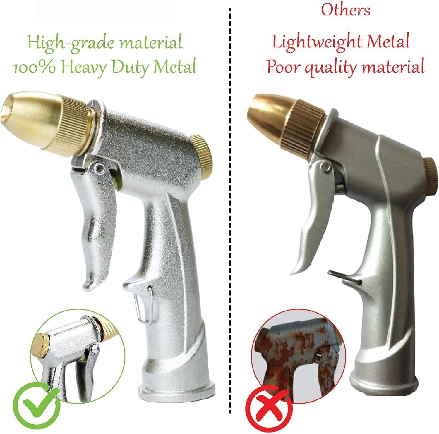 Heavy Duty High Pressure Hose Nozzle 100% Metal Brass Head Water Spray Gun for Garden Lawn Car Washing Outdoor Power Washer Commercial Chemical Sprayer Attachment Stainless Steel Flexible