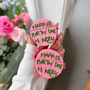 For AirPods 4 3 2 1 Pro Pro2 Earphone Case 3D Pink Birthday Cake Silicone Cartoon Headphone Box With Pendant Cover