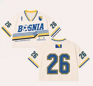 Vintage Blue Gold Retro Soccer Crop Jersey – Y2K Athletic Mesh Cropped Football Shirt – Women’s Streetwear Sports Top