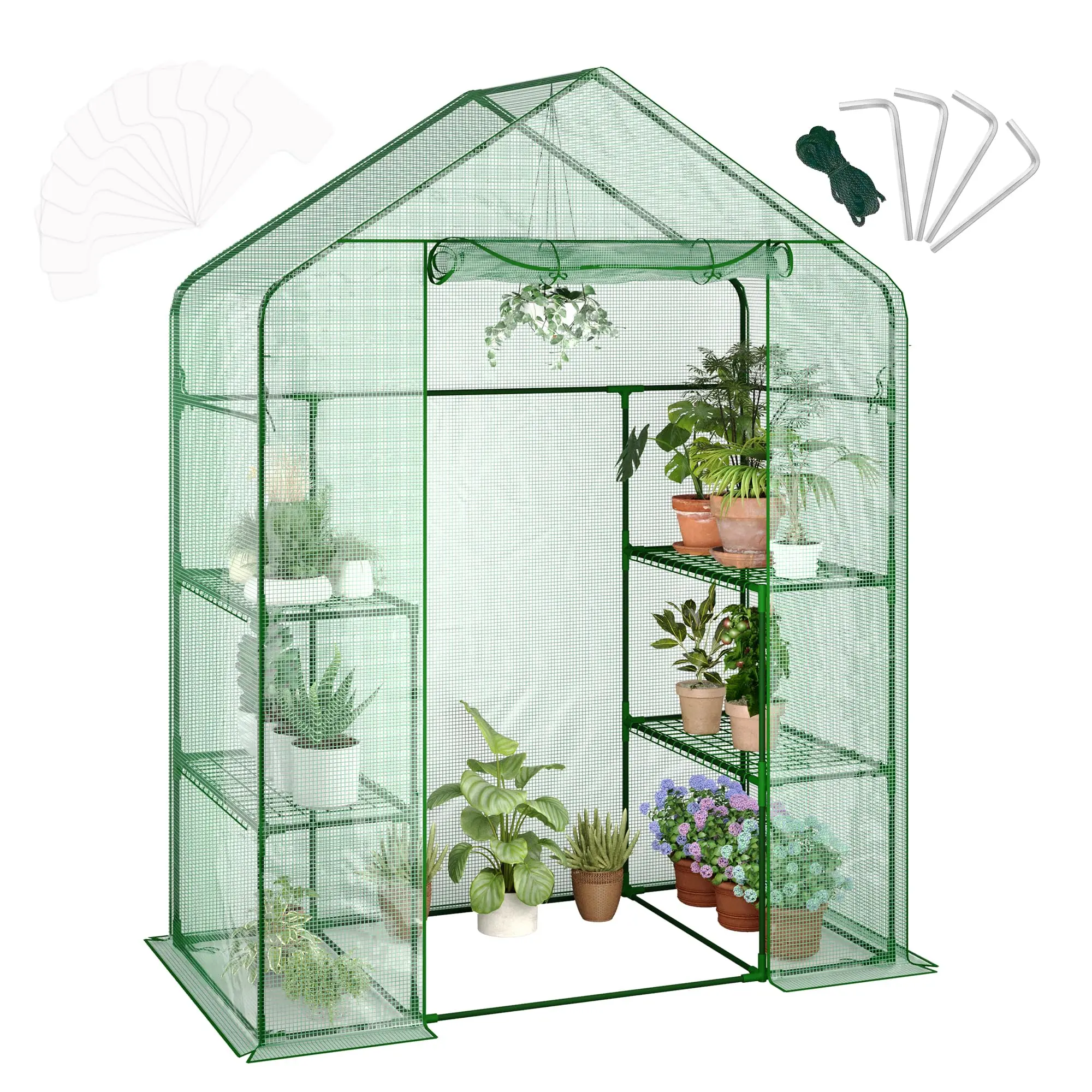 Garvee Walk-in Portable Greenhouse Shed - Lightweight Iron Frame, 4 Wire Shelves, Thick PE Cover, Roll-up Zipper Door, Sunlight Pass Design, 57x29x77in Balcony-Ready Garden Building for 4-Level Seedling Growth