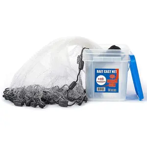 Bassdash Fishing Cast Net 3/8-Inch 1/4-Inch Mesh 4ft 6ft 8ft 10ft Radius, 1-Pound Per Foot, for Bait Fish with Utility Bucket