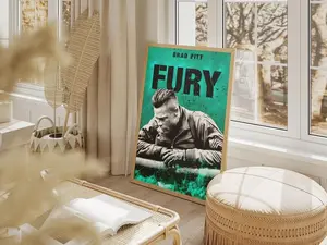 Fury War Movie Poster - Brad Pitt Tank Wall Art - WWII Film Print - Military Decor - Matte Vintage Cinema Poster - Army Room Gift
