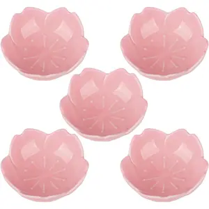 Pink Cherry Blossom Dish Set, Cute Pink Ceramic Plates, Sauce/Seasoning Dish, Sushi Dishes, Soy Dipping Bowl, Dessert, Appetizer Plates, Serving Dish for Kitchen Home – Set of 5