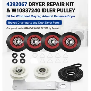 4392067 Dryer Repair Kit with W10837240 Idler Pulley - Replaces Whirlpool Cabrio Duet Maytag Bravos XL Kenmore Elite, Includes WPW10314173 & 661570V & 279640