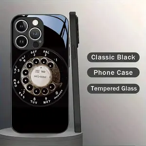 Phone Case: Vintage Rotary Dial Pattern Tempered Glass Phone Case for iPhone 16/16 Plus/16 Pro/16 Pro Max/15/15 Plus/15 Pro/15 Pro Max/14/14 Plus/14 Pro/14 Pro Max/13/13 Pro/13 Pro Max/13 Mini/12/12 Pro/12 Pro Max/12 Mini/17/17 Pro Max/X/XS/XR/XS