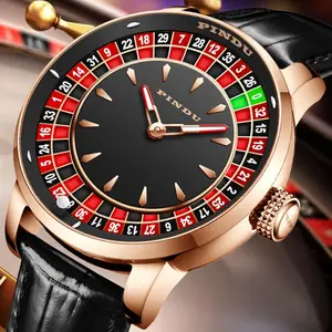 PINDU Design Mechanical Watch NH35 Movement Arabic Numerals Rotating Dial Roulette Automatic Watch Diamond Luminous Hands Men's Creative Personality Mechanical Watch
