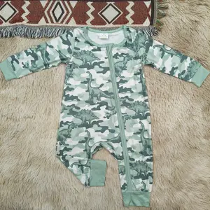 Long sleeves camo dinosaur printed romper baby boy zipper sleeper