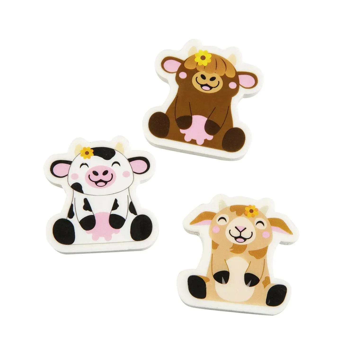 Fun Express 1 1/2" Goat & Cow Barnyard Animal-Shaped Rubber Erasers - 24 Pc.