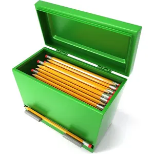Green Stainless Steel Pencil Dispenser Holder for Pencils, with 6 Beautiful Decoration Stickers, for Classroom, Home, Office-Suitable for Teachers and Students (Pencils Not Included)