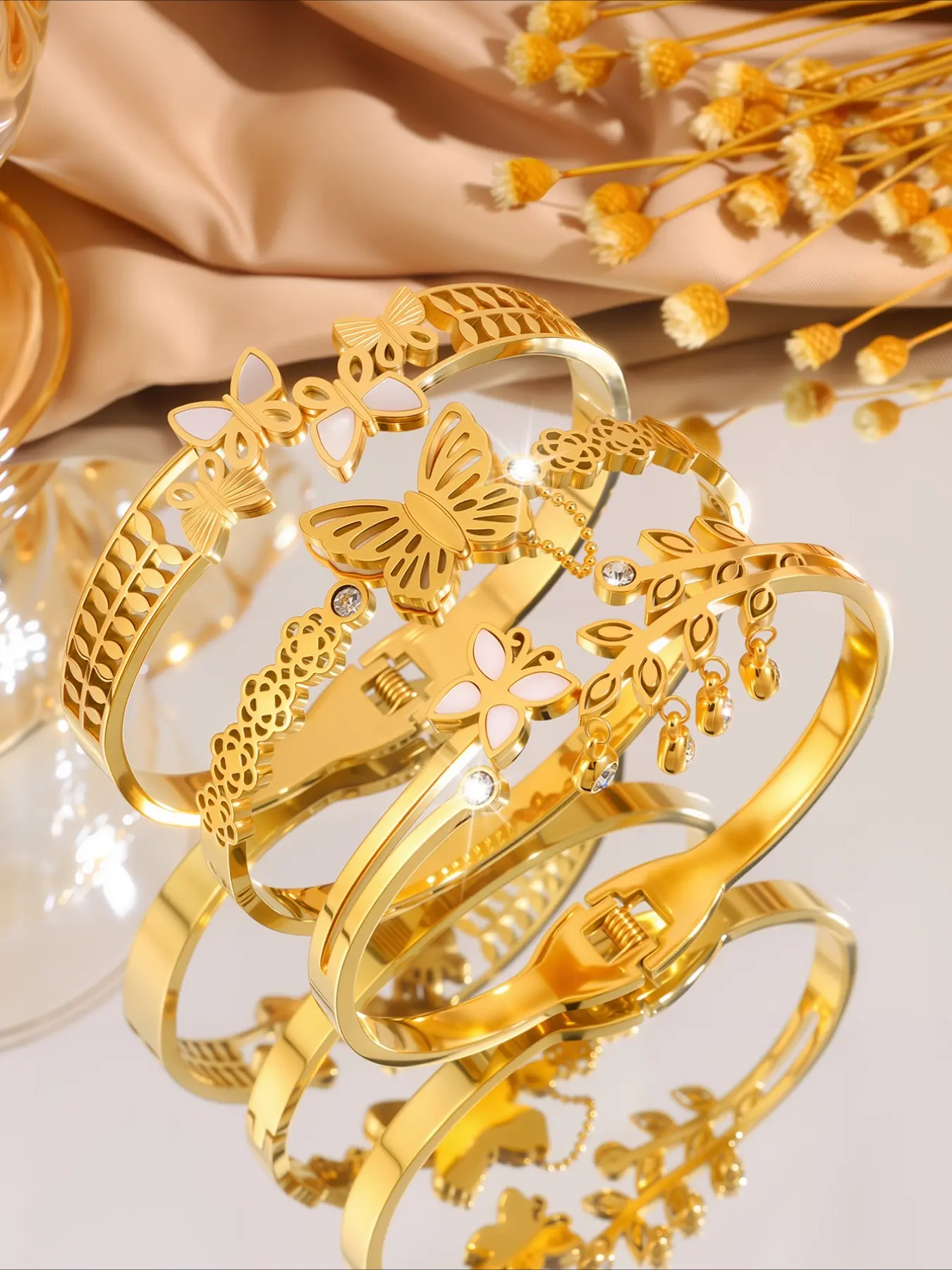 3pcs elegant and trendy stainless steel retro butterfly bracelet set, Bracelets Jewelry, suitable for parties and gatherings, is an ideal gift that can surprise people