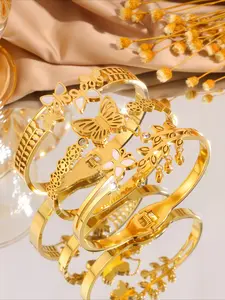 3pcs elegant and trendy stainless steel retro butterfly bracelet set, Bracelets Jewelry, suitable for parties and gatherings, is an ideal gift that can surprise people
