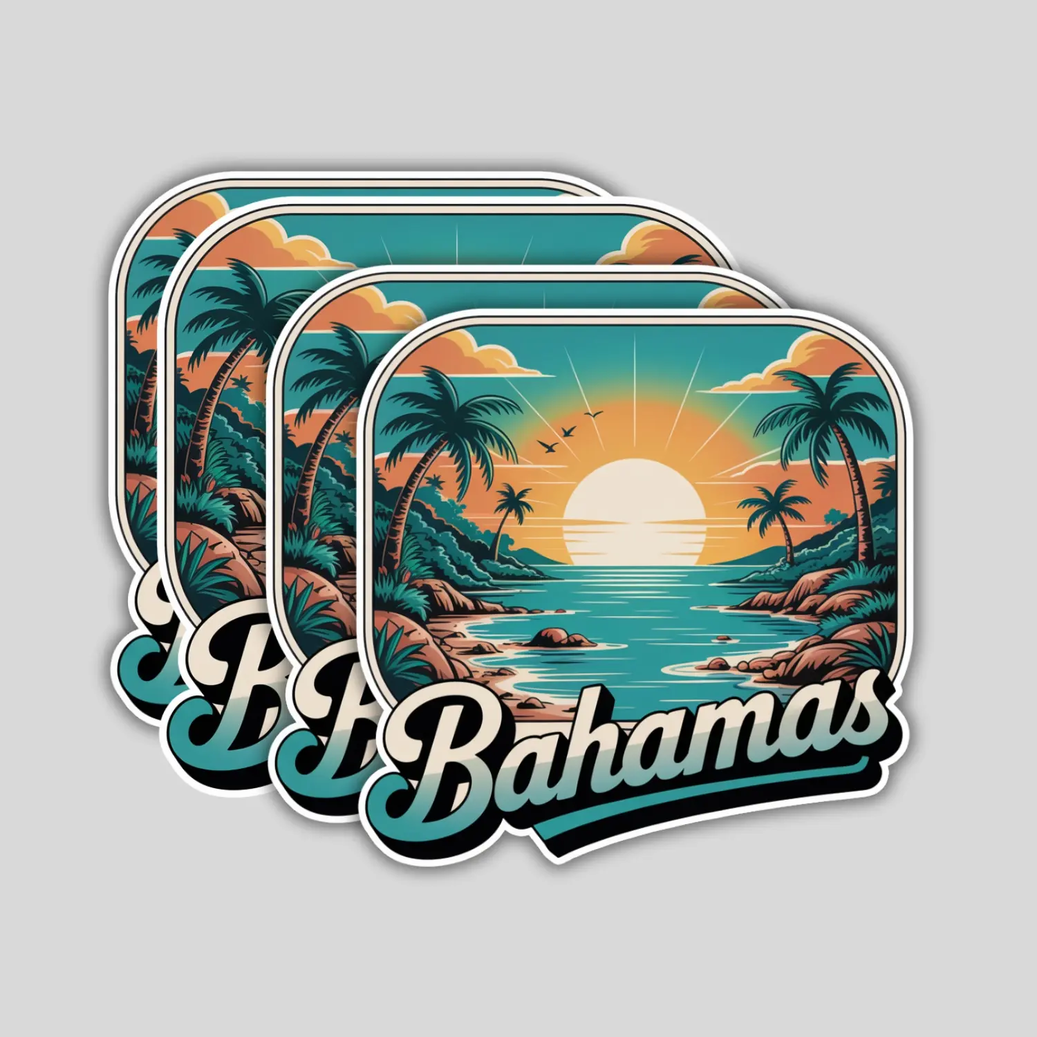 4 Pack Bahamas Stickers – Travel Souvenir Vinyl Decals for Laptop, Bottle, Car, Tumbler – Tropical Gift for Travelers & Adults