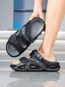 Men's Mecha-Style Thick-Soled Slides, Breathable Hollow Two-Way Sandals, Non-Slip Elevated Casual Outdoor Slippers Footwear