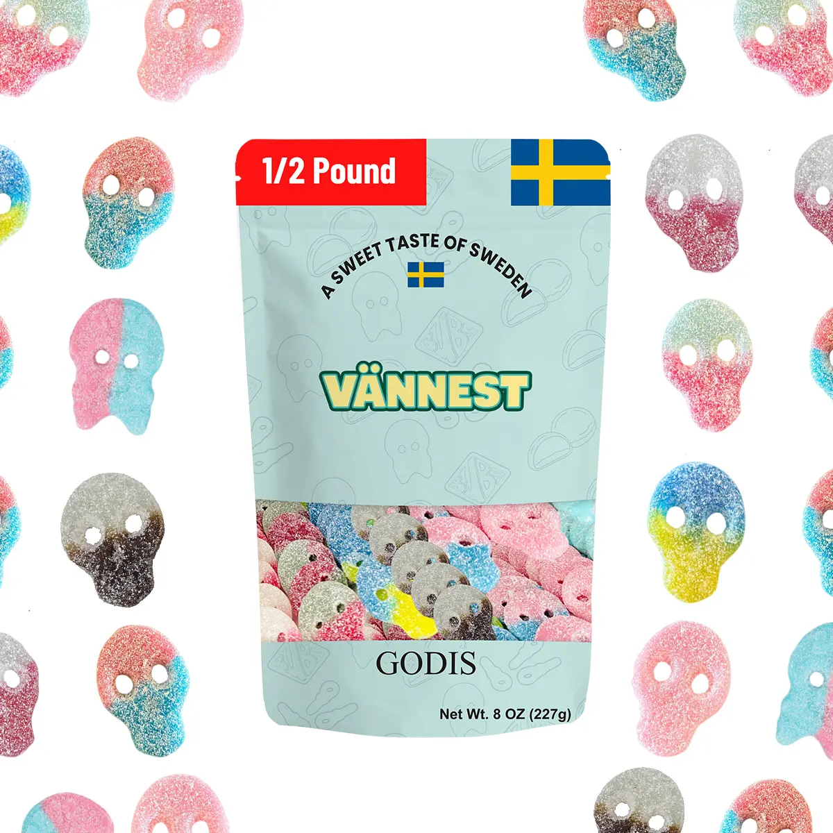 Susa Swedish Candy 1/2 lb Skulls Mix With Bubs Vegan Gummies Sour Bonbon Mix
