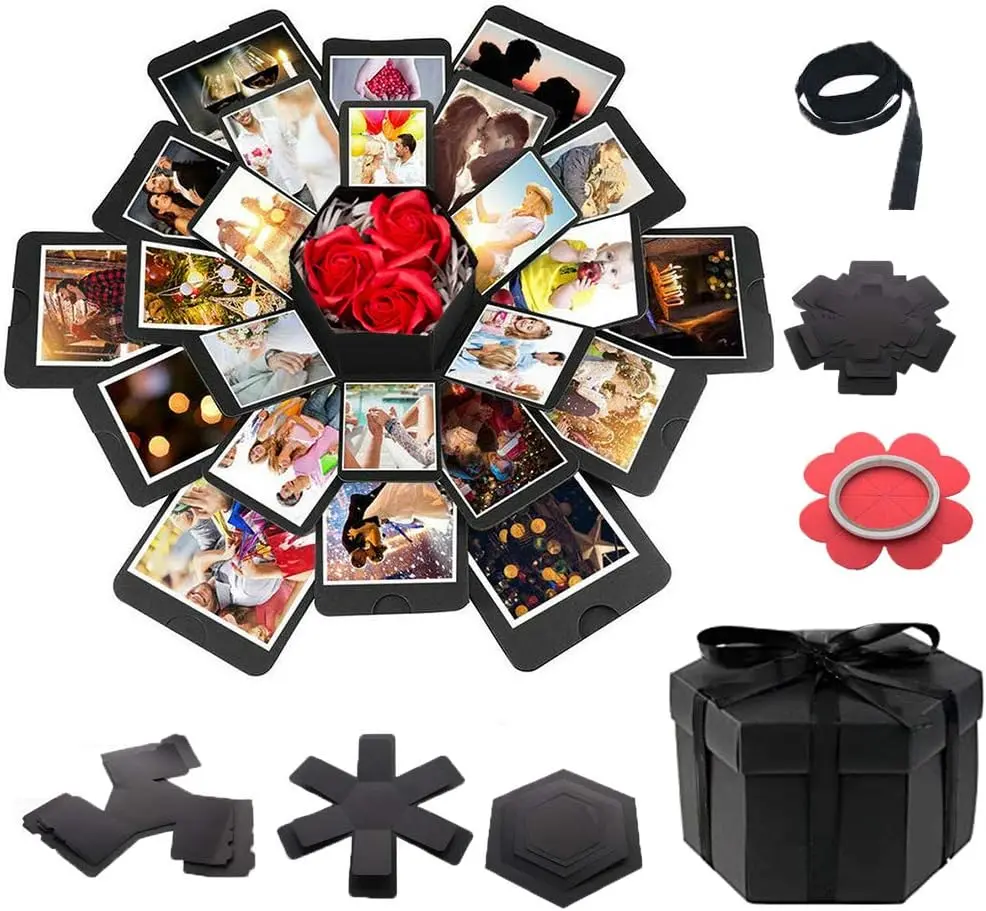 Explosion DIY Gift Box Set, Surprise Exploding Love Box for Couples, Sentimental Gift for Wedding, Birthday, Scrapbook Style Photo Album, Memory Box