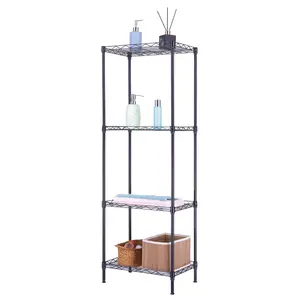 4-Tier Wire Shelving Unit, Heavy Duty Metal Storage Rack, Adjustable Shelf Organizer for Kitchen Garage Pantry Laundry Black