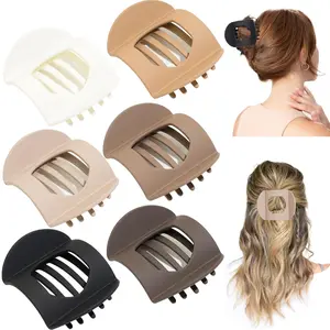 6 PCS Flat Hair Clips for Women, Ergonomic Curved Claw Clips for Thick Thin Curly Hair, Round Flat Strong Hold No Slip Grip Claw Clips for All Hair Textures