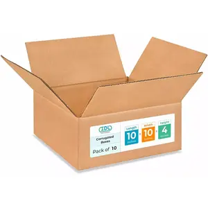 Medium Moving & Shipping Boxes 10x10x4 inches (10-Pack) - Extra Strength 200 lb vs Regular - Corrugated Strong Packing Boxes, Made in USA - Corrugated Box - Medium Shipping Box by IDL Packaging