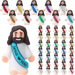 Bememo 50 Pcs Mini Jesus Figures Jesus Loves You Christ Toys Little Christ Figures to Hide and Seek Sunday School Religious Party Favors Gift(Multicolor)