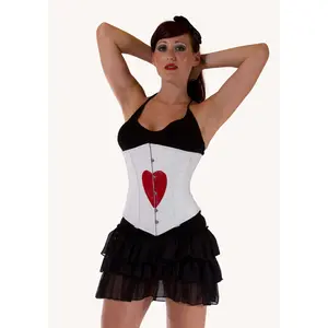 Women's Heart Corset Top - Real Leather Longline Under Bust Steel Boned Corset with Cord Lacing and Hip Gores, Womenswear