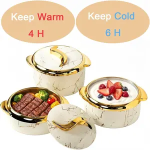 3-Piece 1.6L/2.1L/2.6L Thermal Casserole Dish Set with Lids,Stainless Steel Bowls for Hot Cold Food Insulated Serving Bowl for Buffets Parties Picnics Camping(White Marble)