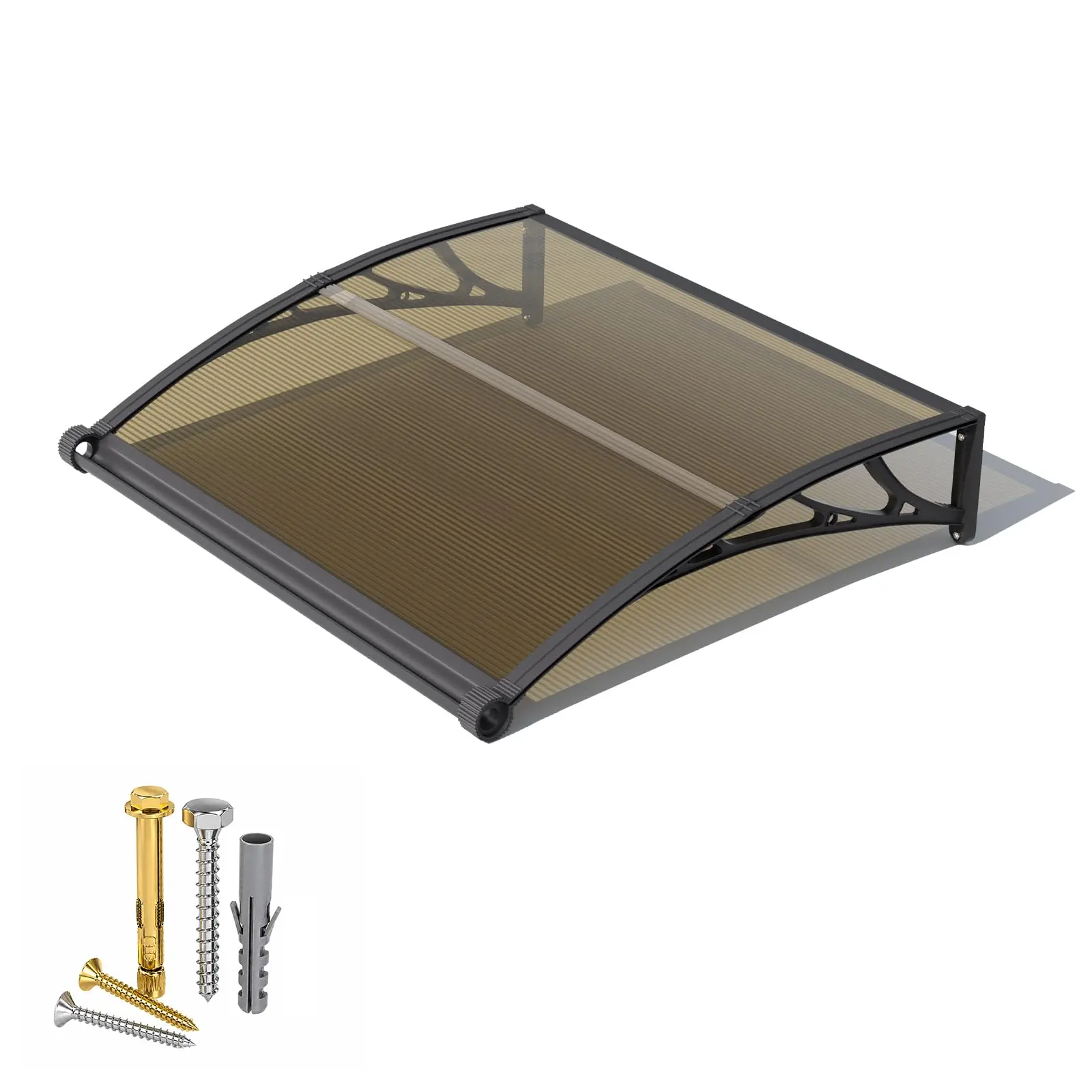 Rectangle Sturdy Heavy Duty Polycarbonate Door Awning with Drainage System, 24x40in UV Resistant Canopy for Front Porch & Entryway, Sun Rain Snow Protection Cover