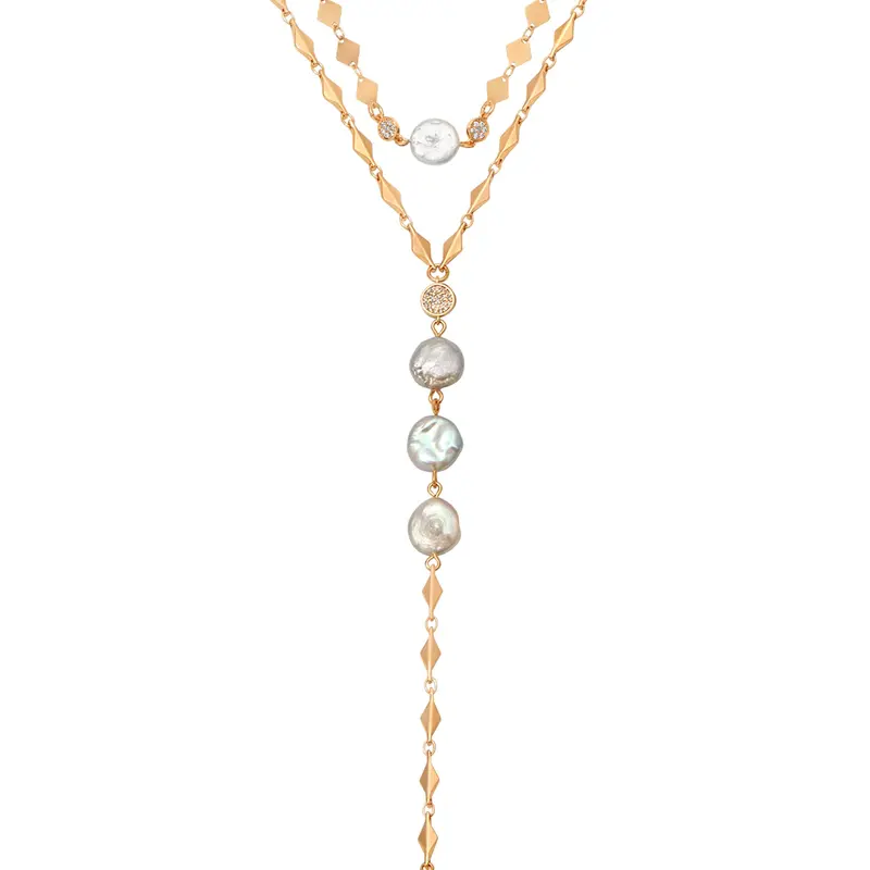 Ettika Dreamin’ Freshwater Pearl Lariat Necklace Set | 18K Gold Plated Layered Pearl Necklace | Elegant Summer Jewelry Gift for Women