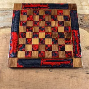 Black Onyx Red Lava Walnut Chess Board (PIECES INCLUDED)