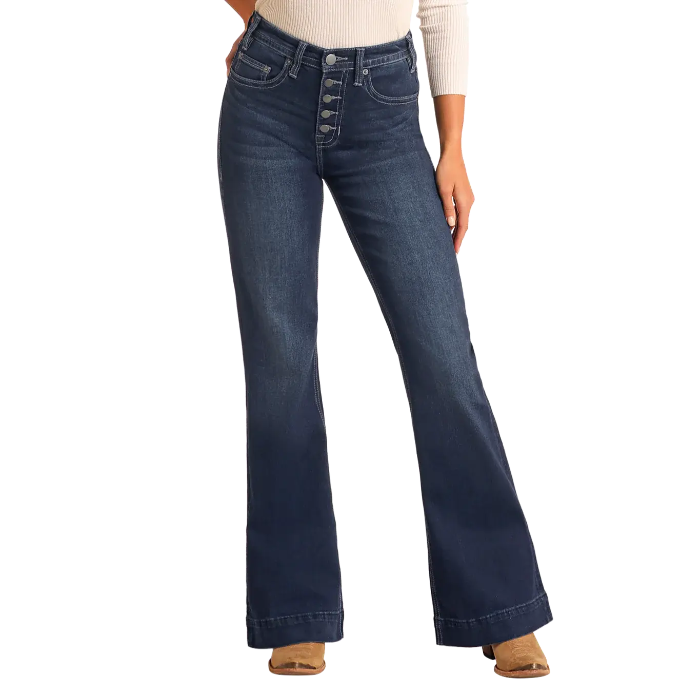 ROCK & ROLL DENIM HIGH RISE BUTTON FLY TROUSER JEANS (DARK BLUE) W8H4165