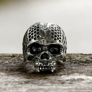 GTHIC Punk Calvarium Skull Stainless Steel Ring for Men Women Statement Jewelry Daily Wear