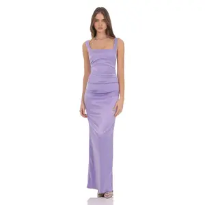 Lucy In The Sky Satin Bodycon Maxi Dress in Lilac