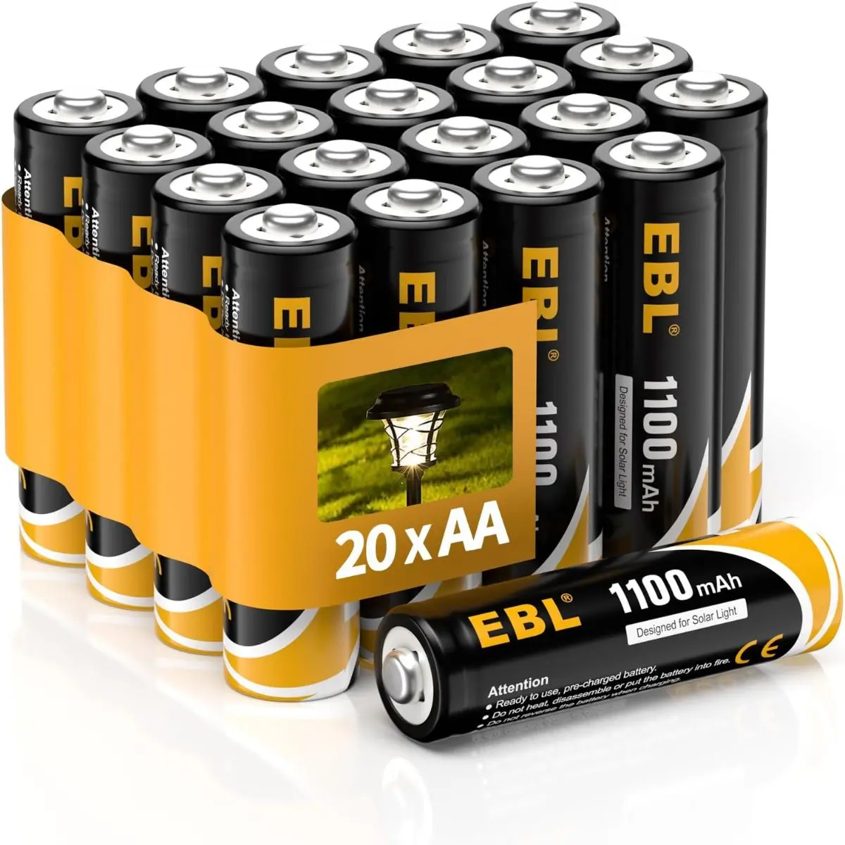 High Capacity Rechargeable NiMH AA Batteries - 12-Count Pack, 1300mAh 1.2V Pre-Charged Solar Batteries (1200x Recharges) for Outdoor Solar Lights, Garden Landscaping String Lights, High Capacity Battery