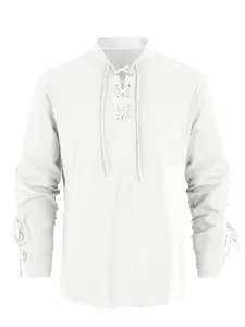 Men's Medieval Shirt Viking Costume Lace-Up Shirt Renaissance Victorian Steampunk Pirate Stand-Up Collar Cosplay Tops Menswear Clothing