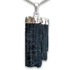 Black Tourmaline Silver Plated Pendant Necklace