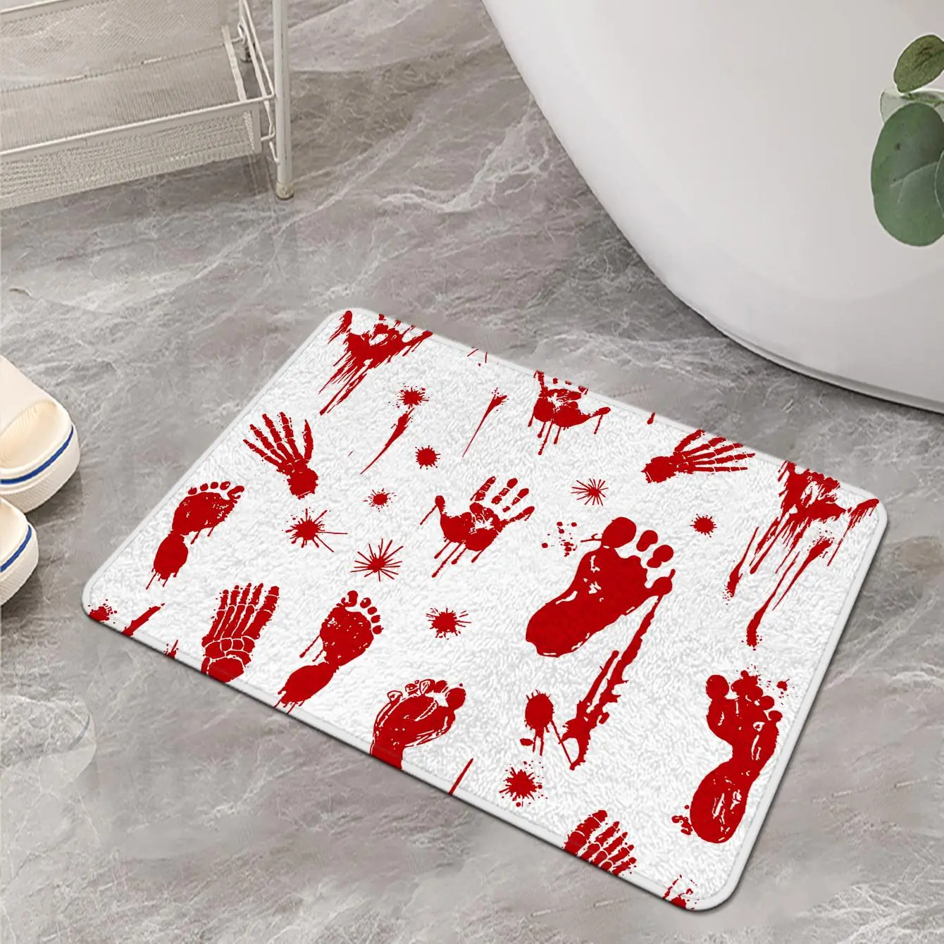 Bath Mat, 1 Count Blood Footprint Pattern Non-slip Floor Mat, Decorative Carpet for Home Living Room Bedroom Kitchen Bathroom, Nonslip Bathroom Rugs, Bathroom Mats Non Slip, Halloween